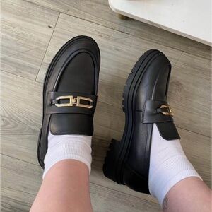 Denver Hayes Black Loafers with Gold Accent